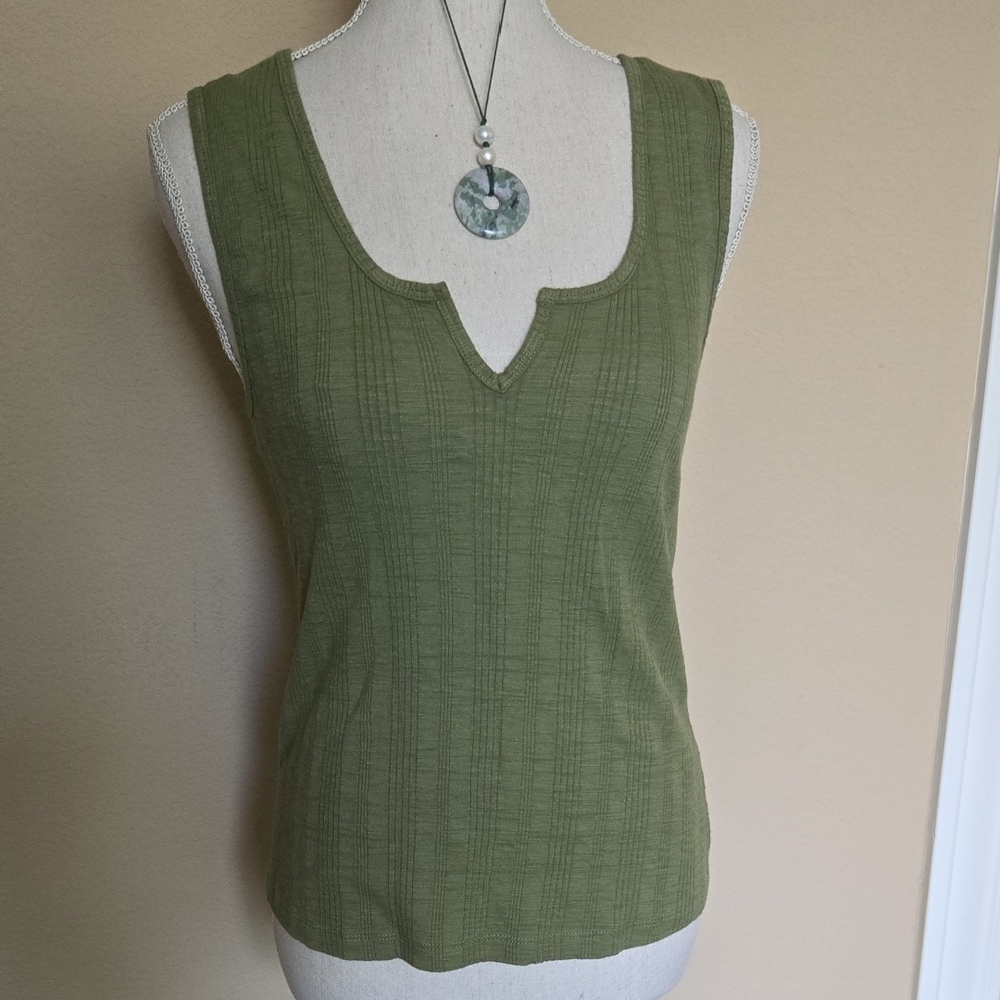 NEW Anthropologie Pilcro Notched Rib Texture Tank Moss Olive Green - M
